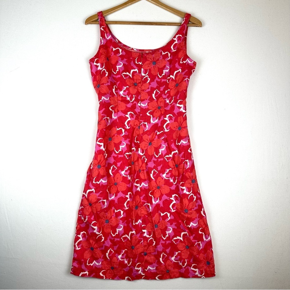 SO Blue Sigrid Olsen Floral Linen Tank Shift Dress Resort Beach
